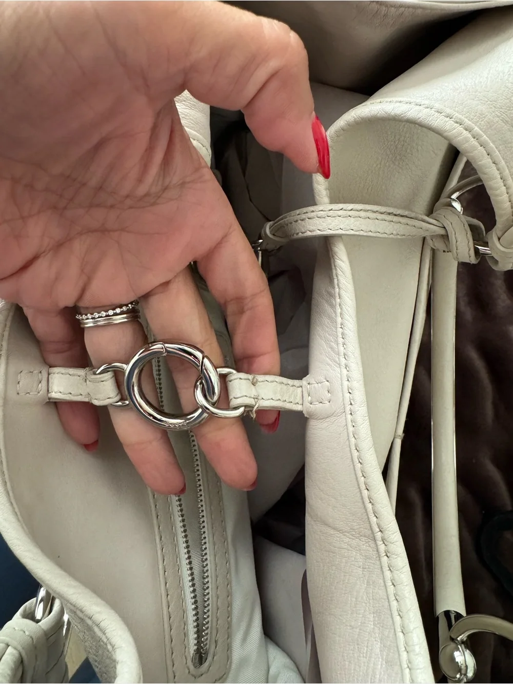 Vintage Christian Dior D White Leather Hobo Bag Silver Hardware